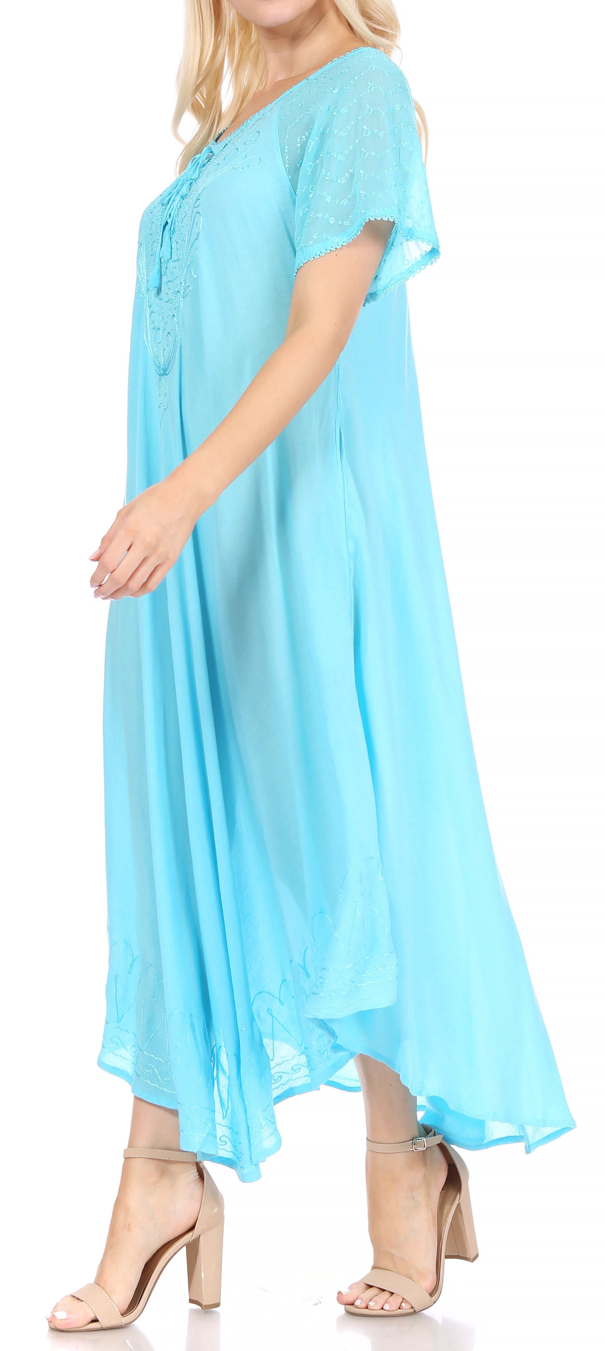 Women's Embroidered Long Caftan Dress and Cover-up