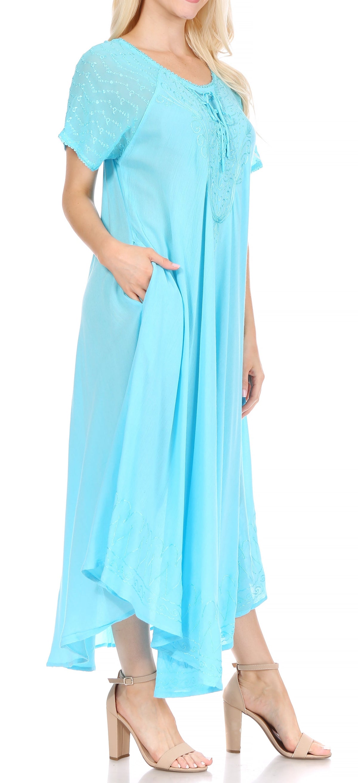 Women's Embroidered Long Caftan Dress and Cover-up