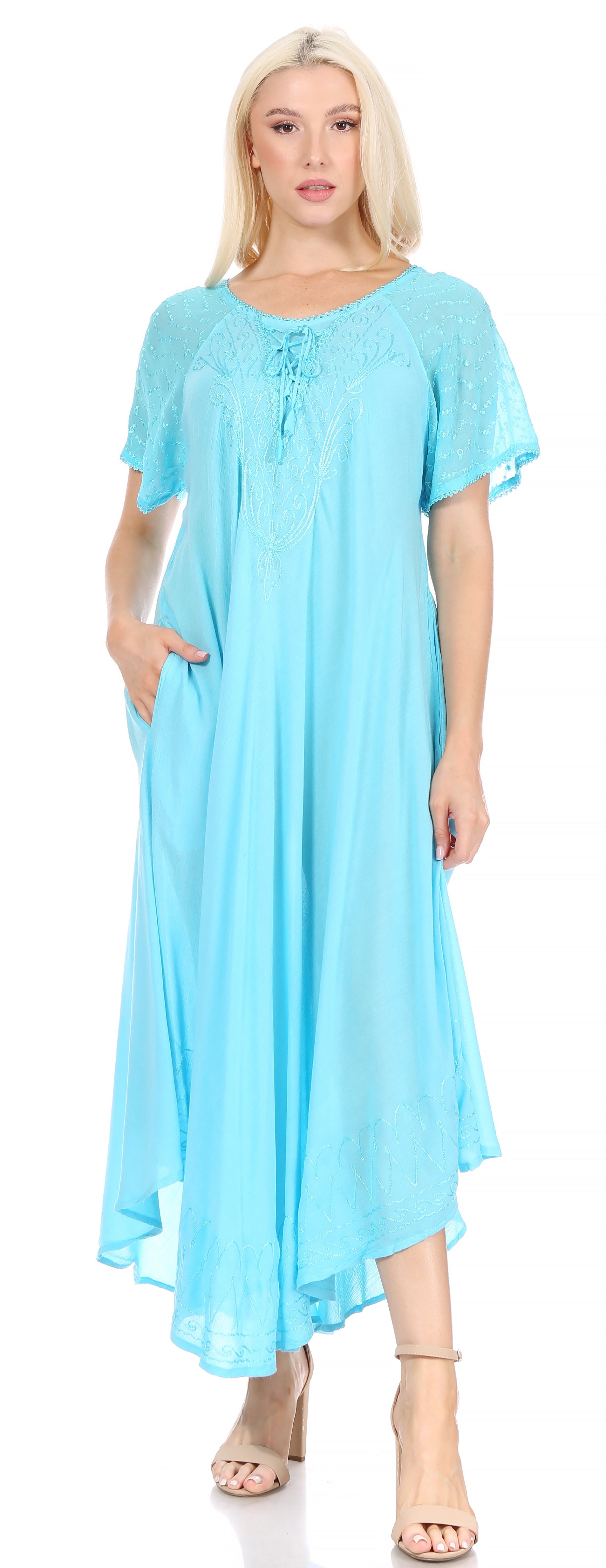 Women's Embroidered Long Caftan Dress and Cover-up