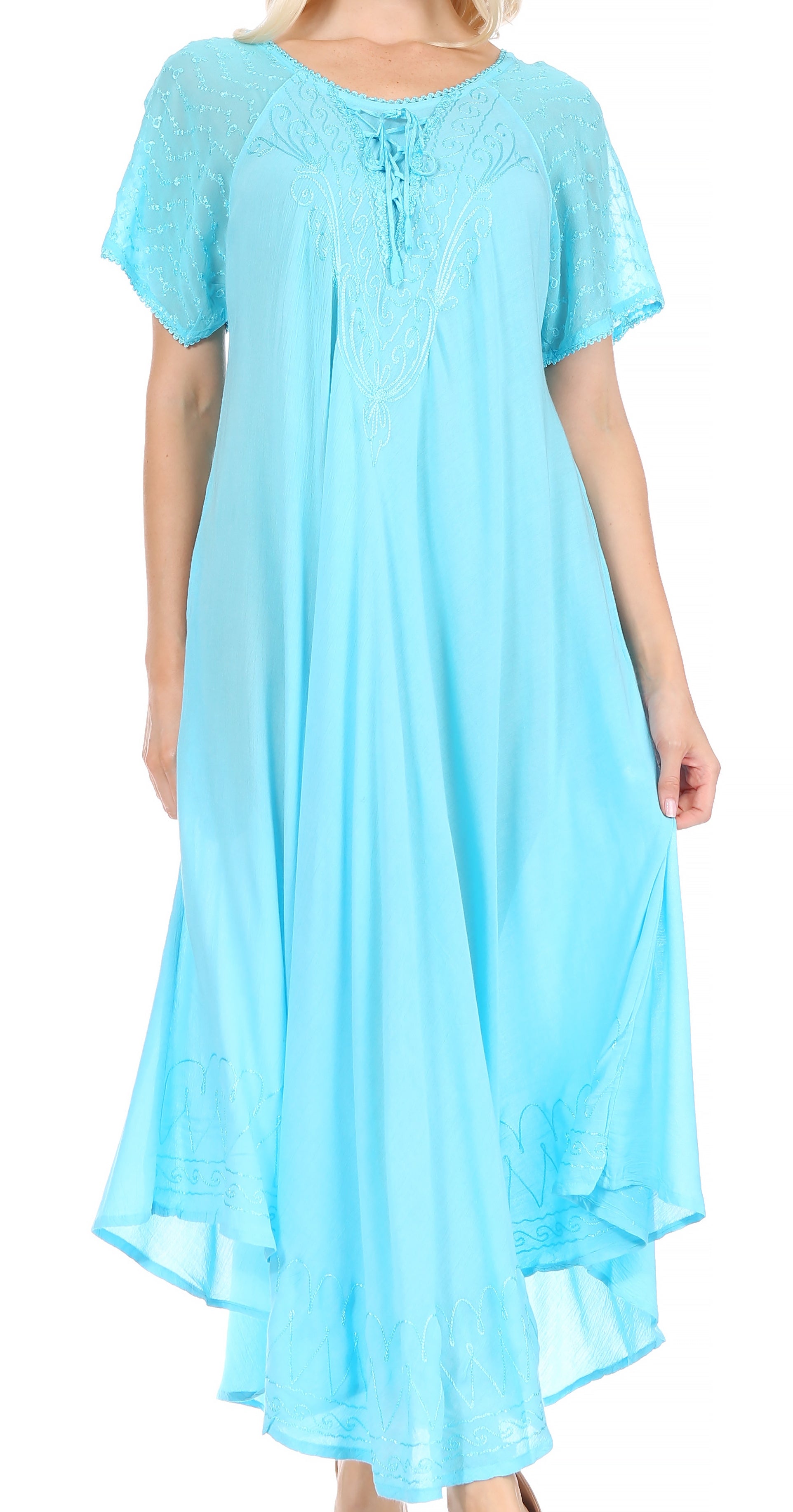Women's Embroidered Long Caftan Dress and Cover-up