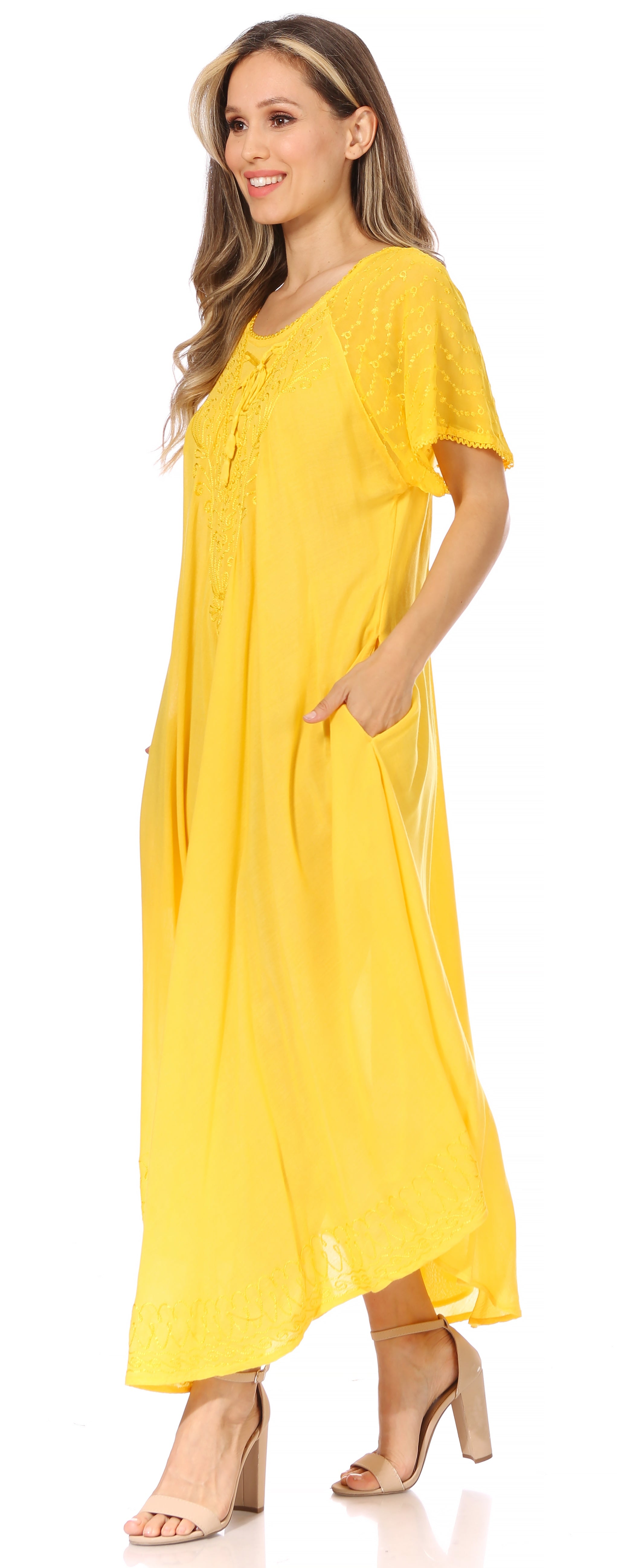 Women's Embroidered Long Caftan Dress and Cover-up