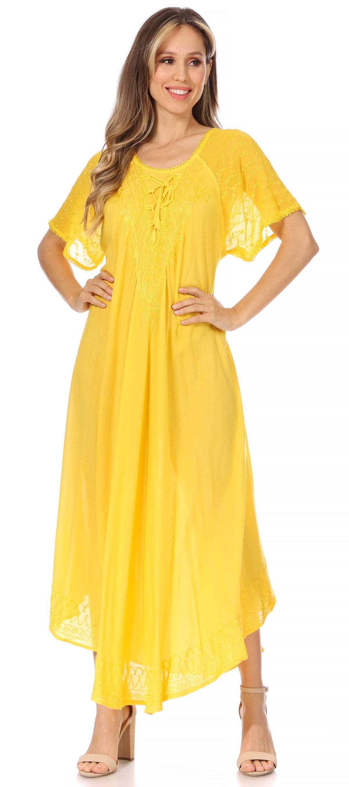 Women's Embroidered Long Caftan Dress and Cover-up