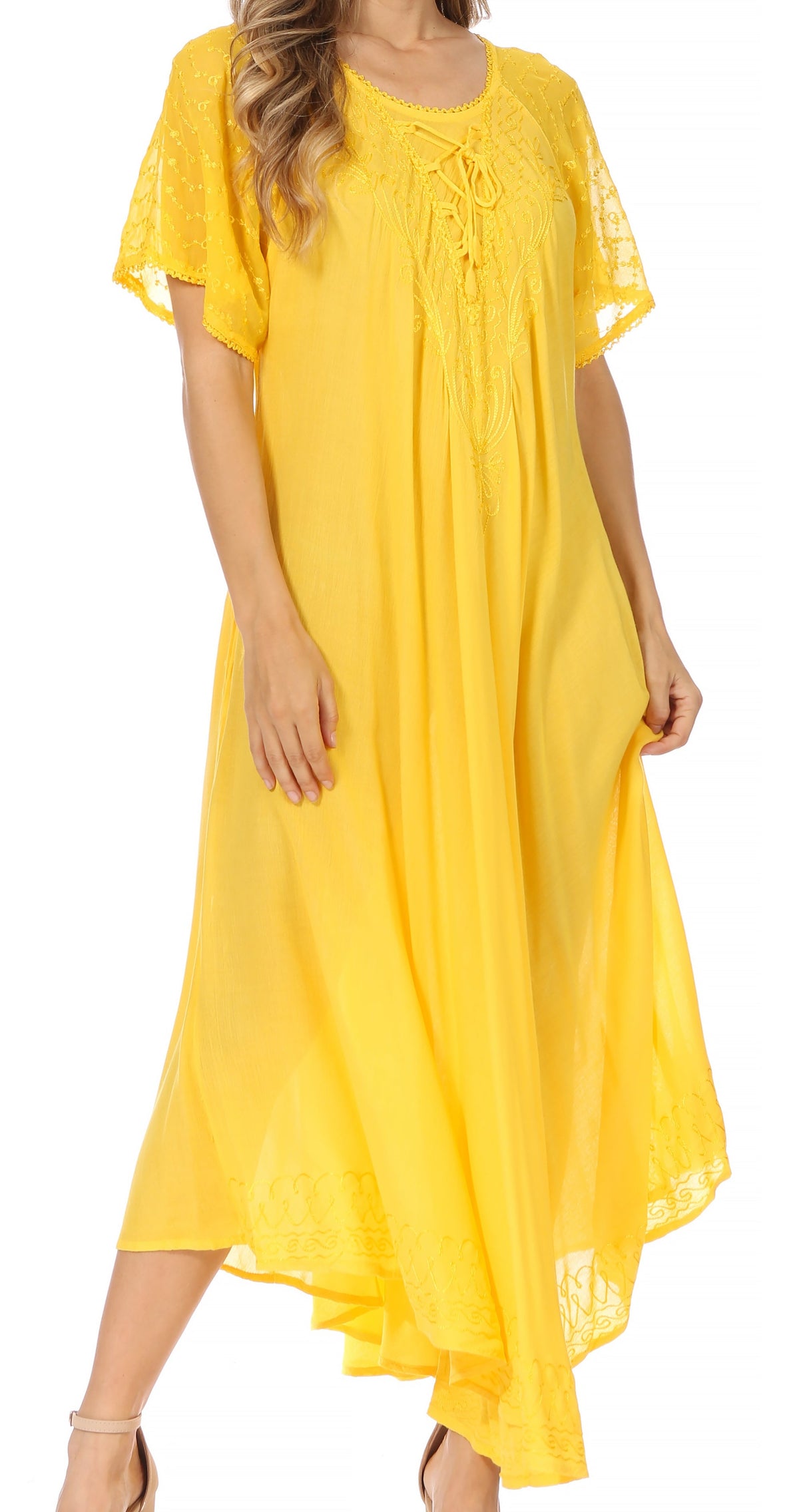 Women's Embroidered Long Caftan Dress and Cover-up