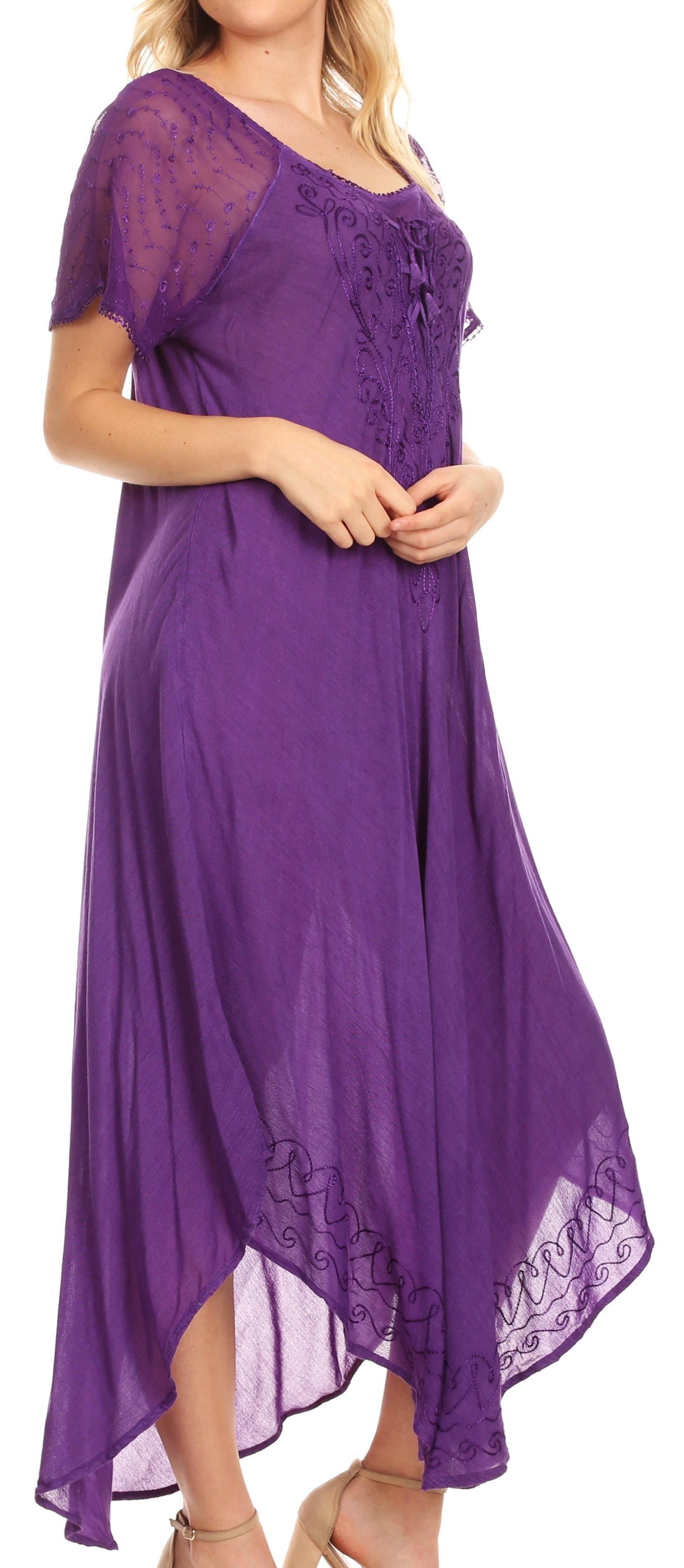 Women's Embroidered Long Caftan Dress and Cover-up