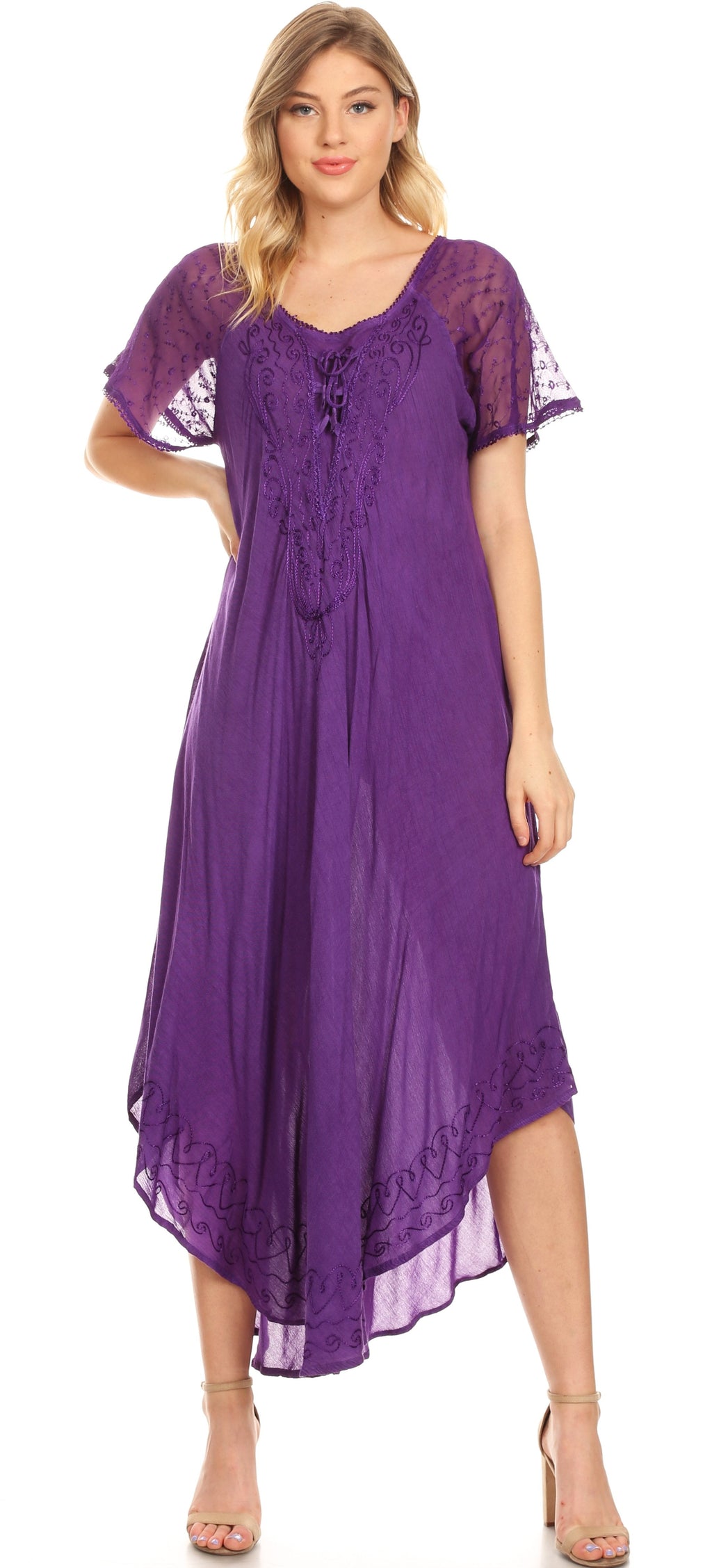 Women's Embroidered Long Caftan Dress and Cover-up
