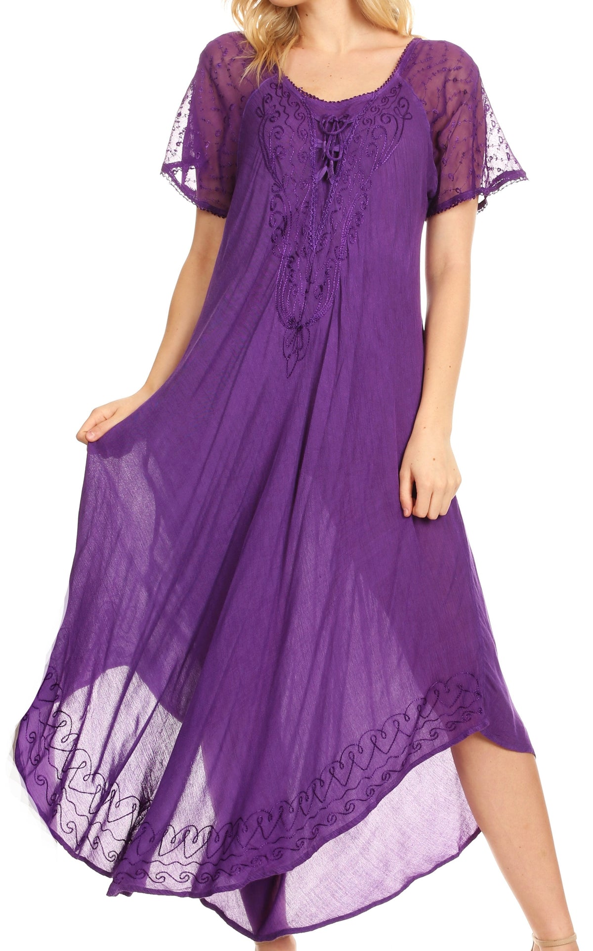 Women's Embroidered Long Caftan Dress and Cover-up