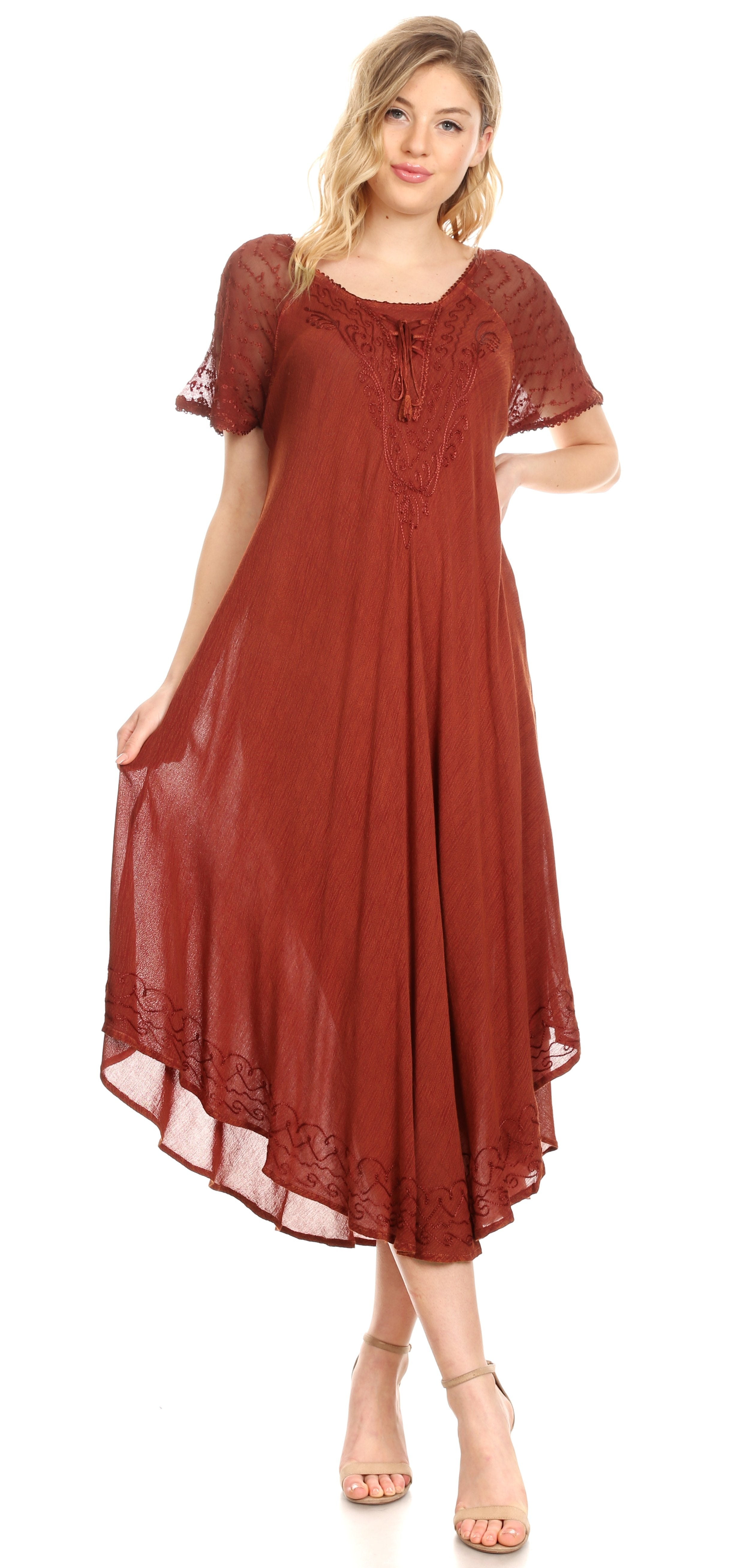 Women's Embroidered Long Caftan Dress and Cover-up