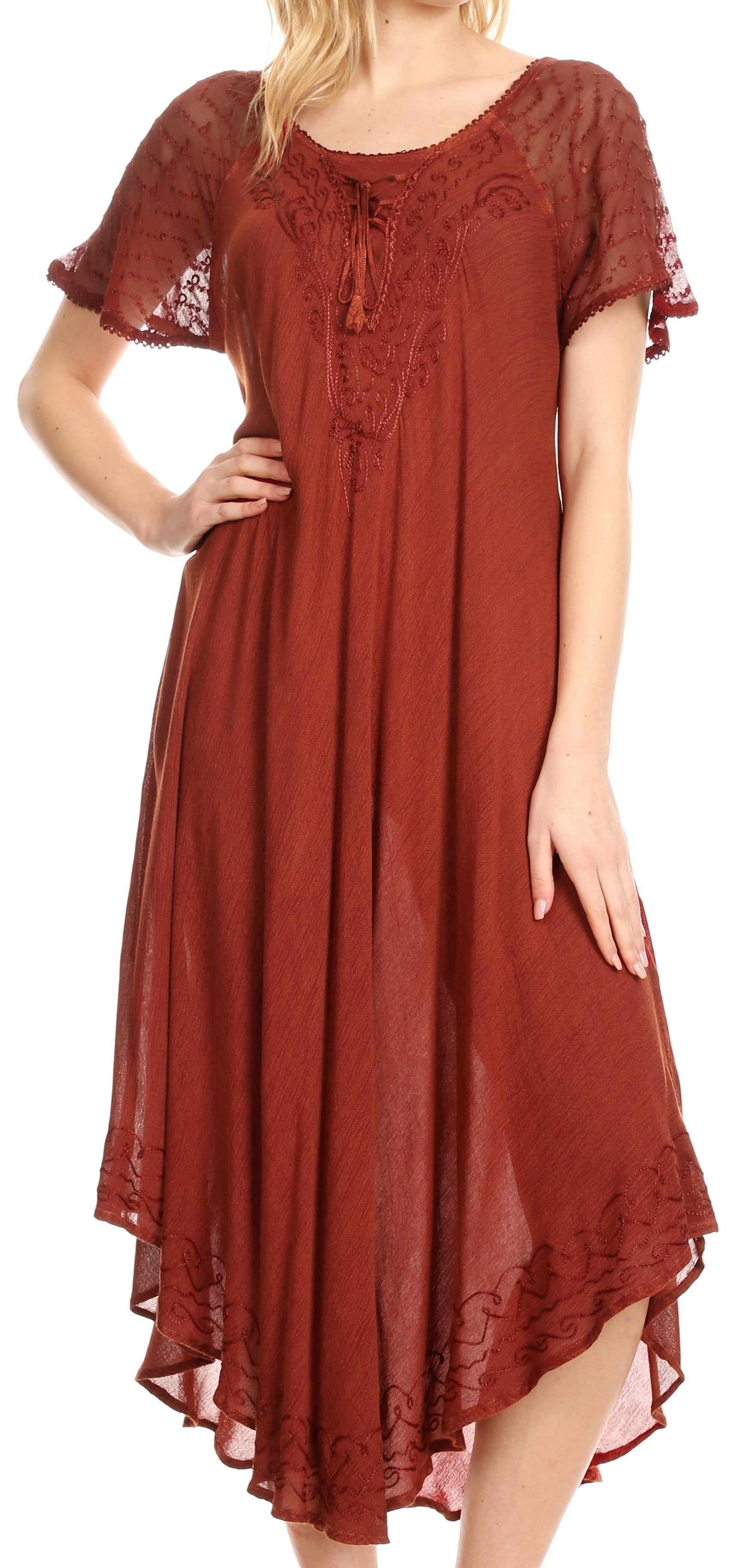 Women's Embroidered Long Caftan Dress and Cover-up