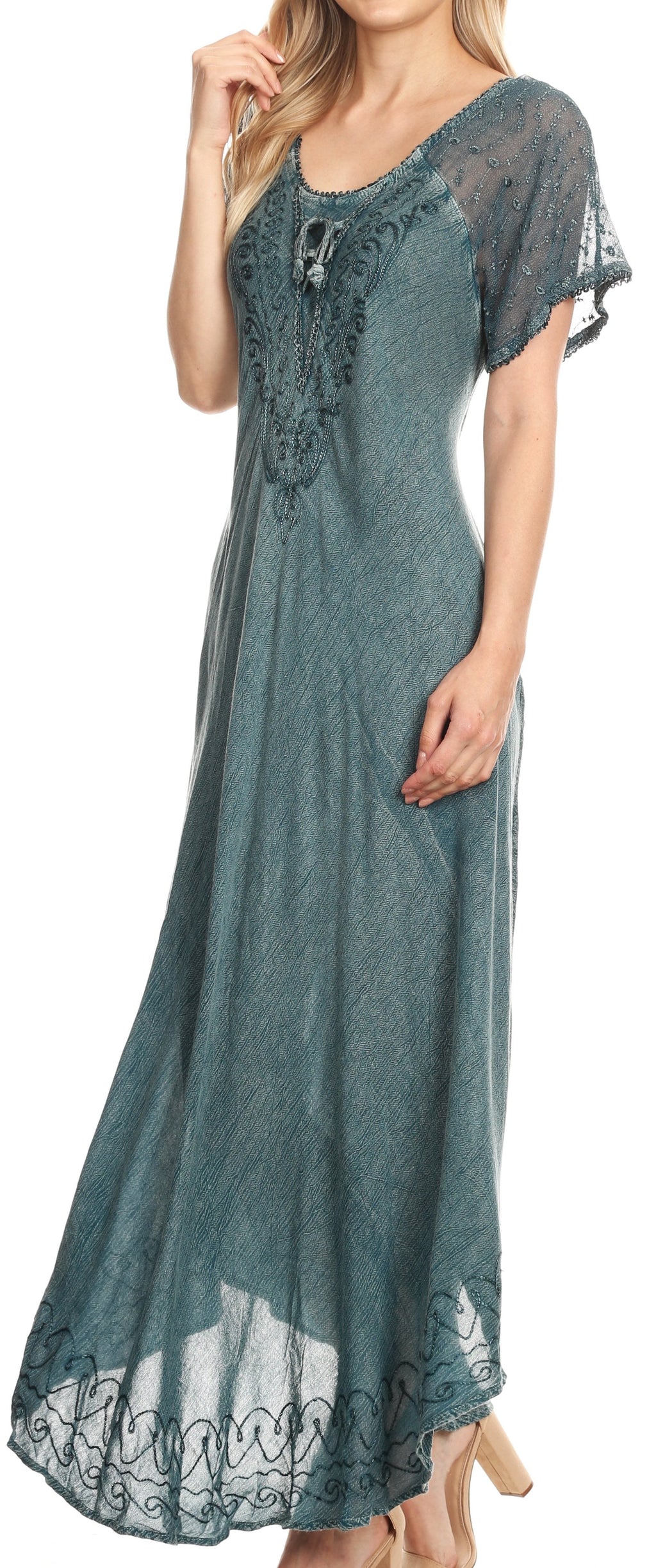 Women's Embroidered Long Caftan Dress and Cover-up
