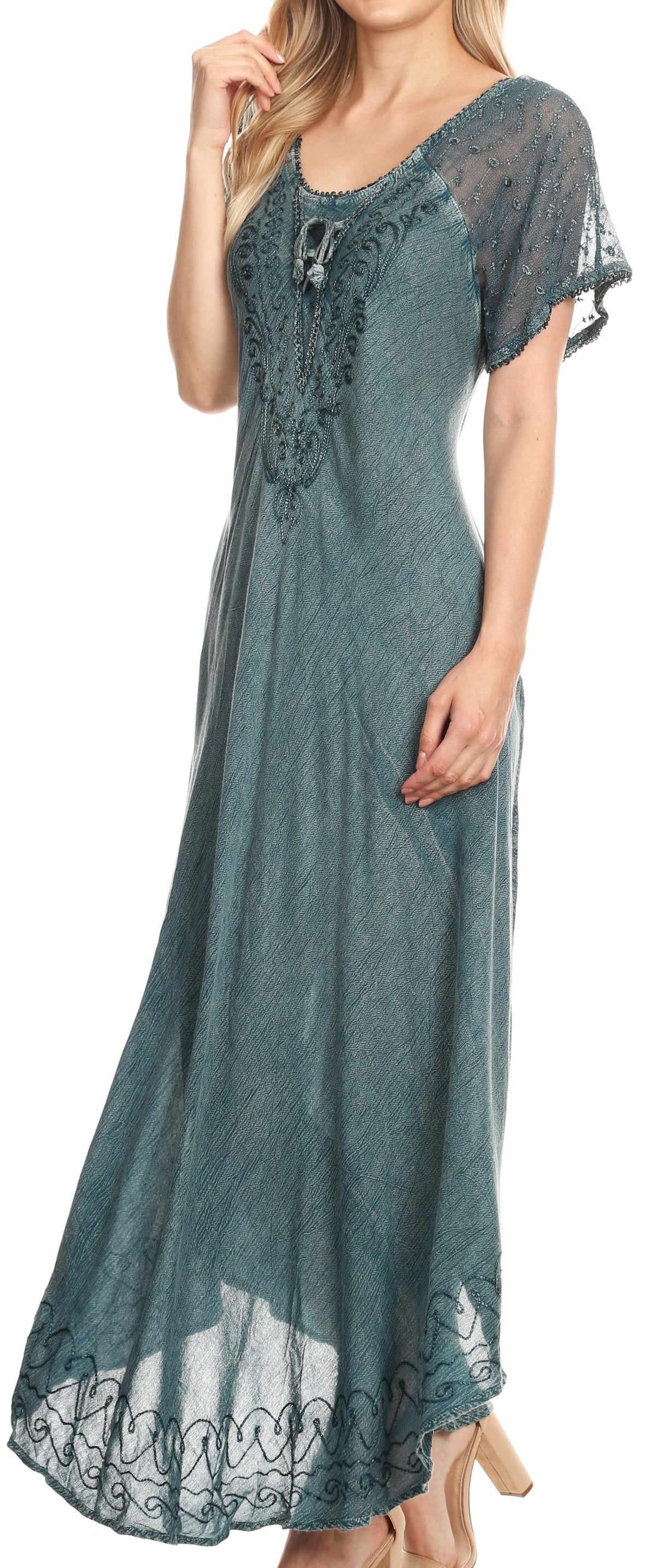 Women's Embroidered Long Caftan Dress and Cover-up