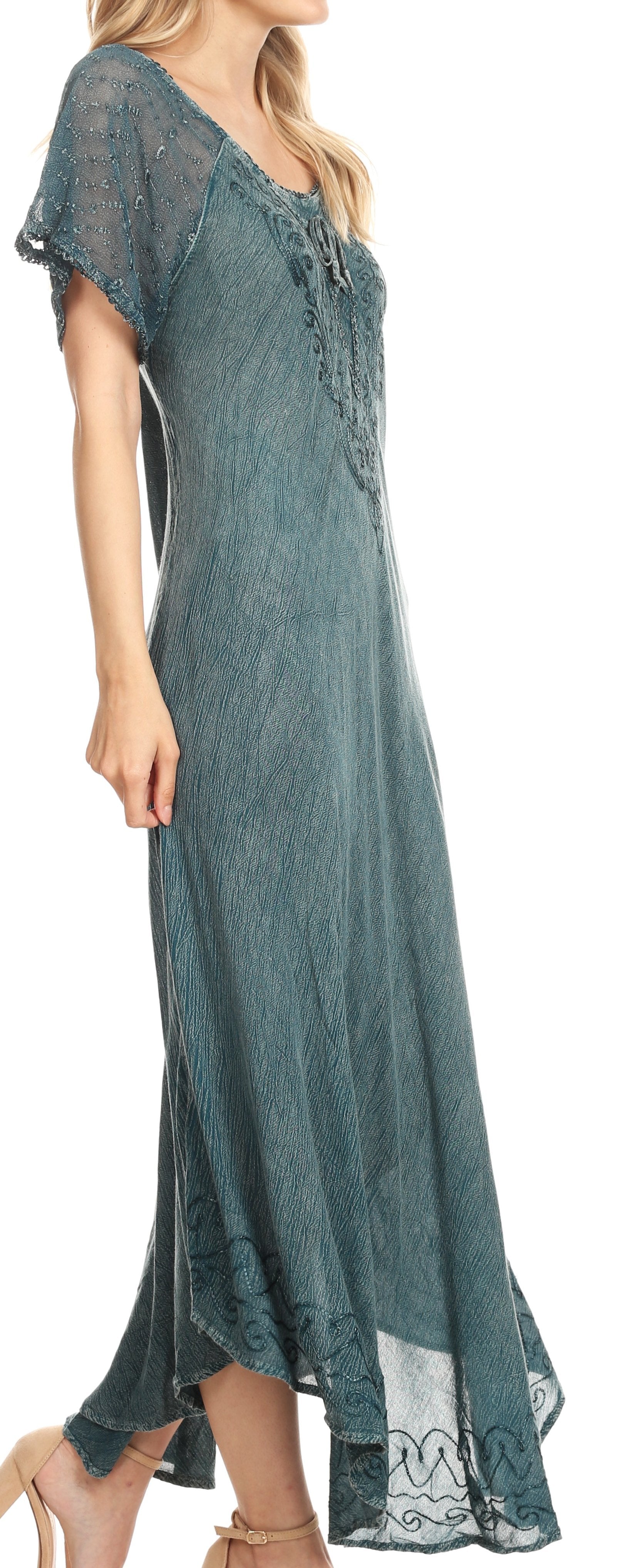 Women's Embroidered Long Caftan Dress and Cover-up