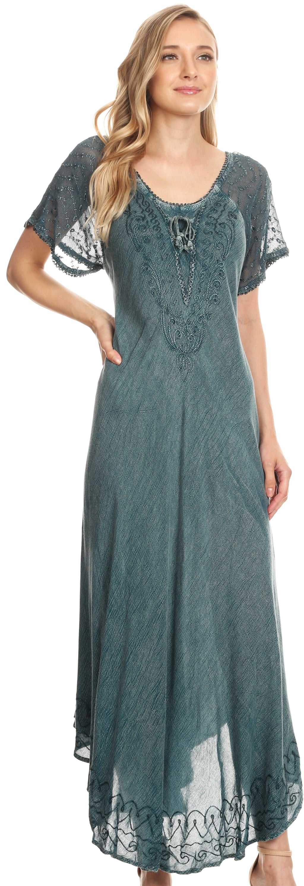 Women's Embroidered Long Caftan Dress and Cover-up