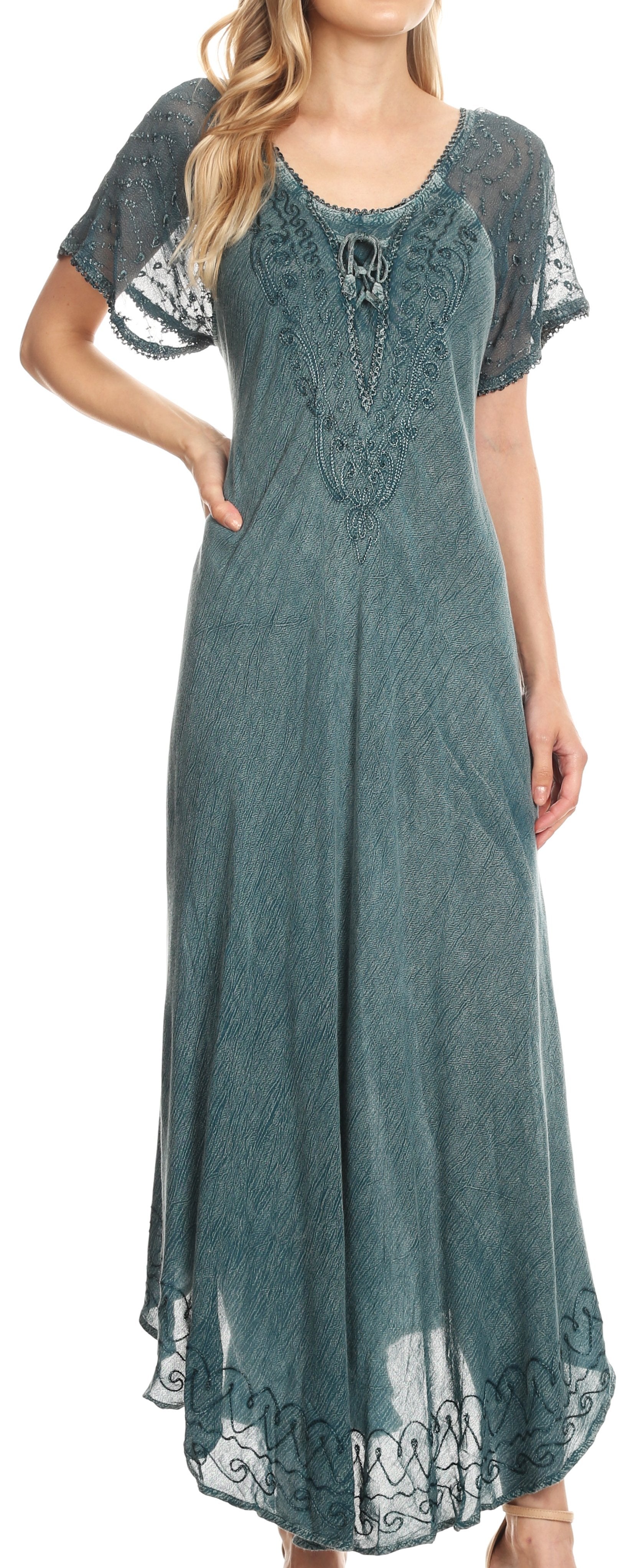 Women's Embroidered Long Caftan Dress and Cover-up