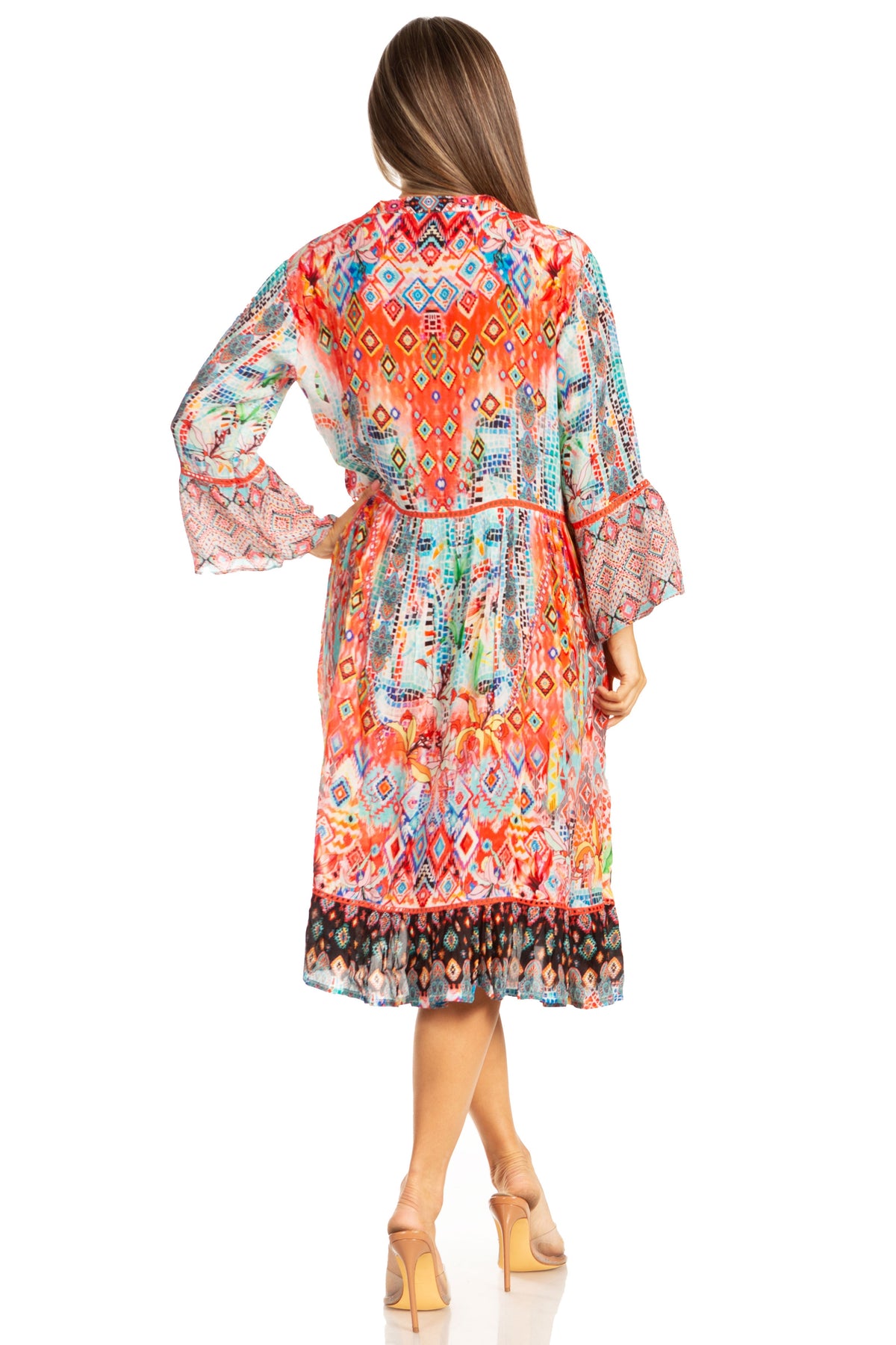 Women's Floral 3/4 Sleeves Shirt Dress and Cover-up