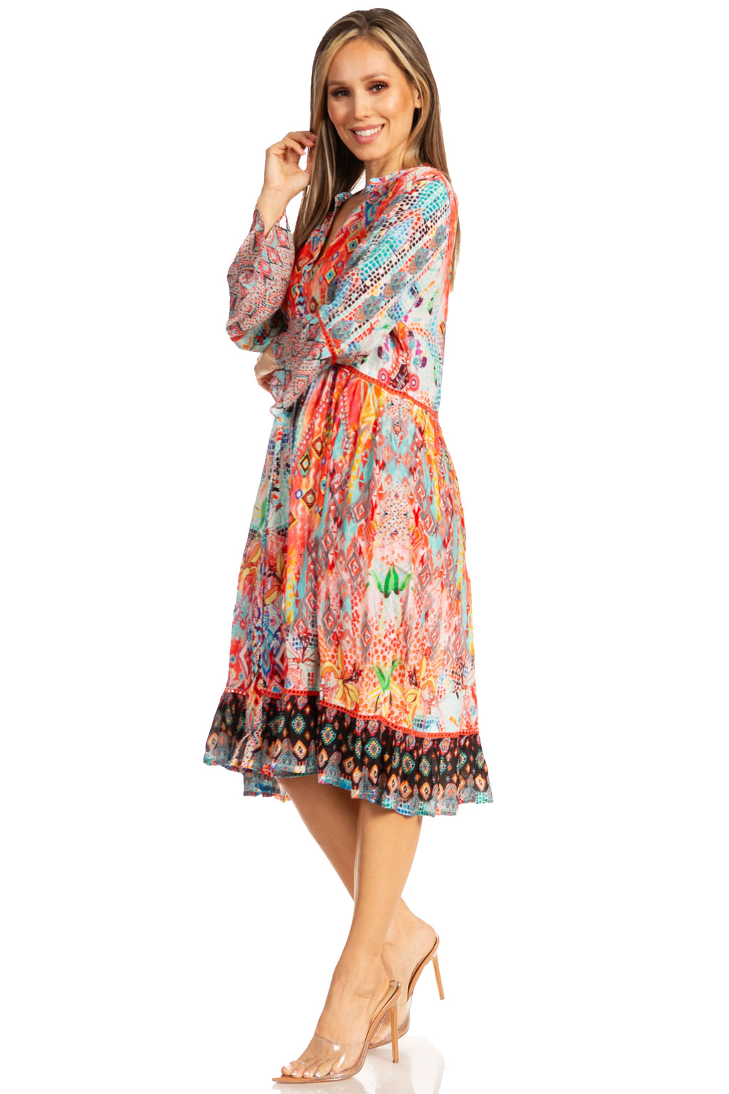 Women's Floral 3/4 Sleeves Shirt Dress and Cover-up