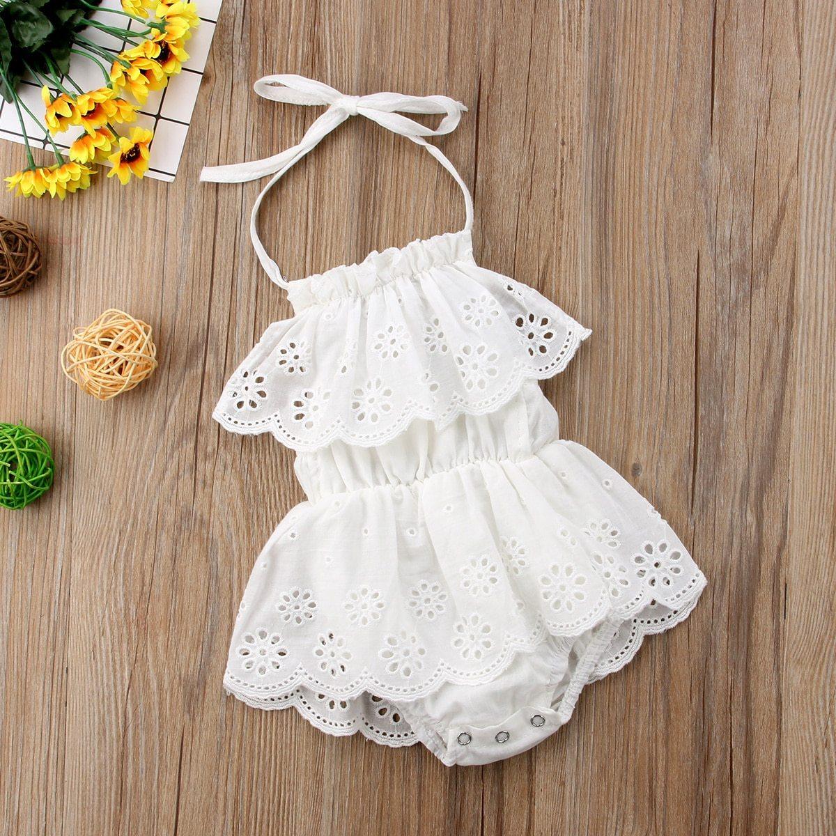 Baby Girl Lace Romper--Sleeveless Summer Outfit