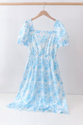 Blue Rose Print Women's Dress
