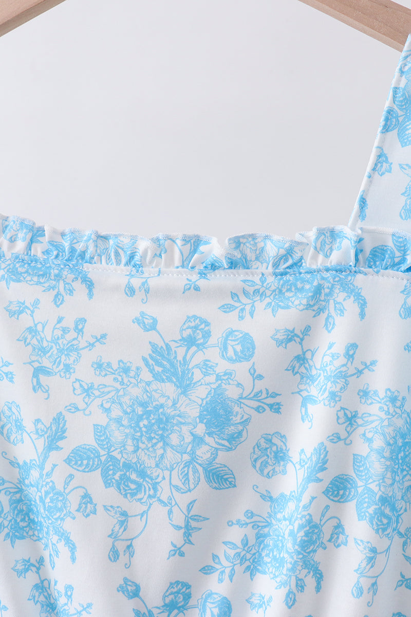 Blue Rose Print Women's Dress
