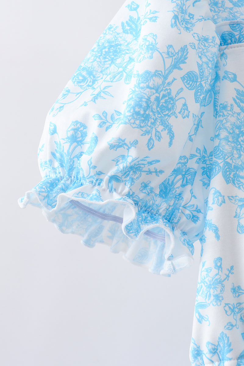 Blue Rose Print Women's Dress