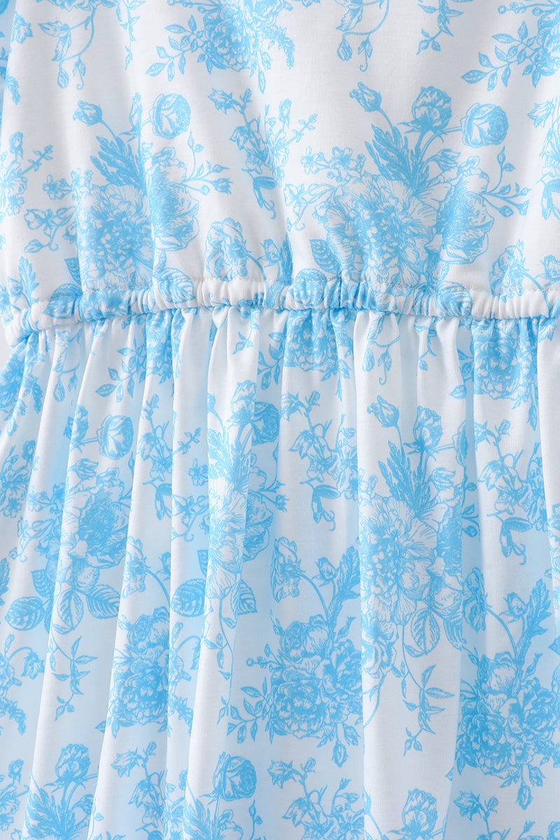 Blue Rose Print Women's Dress