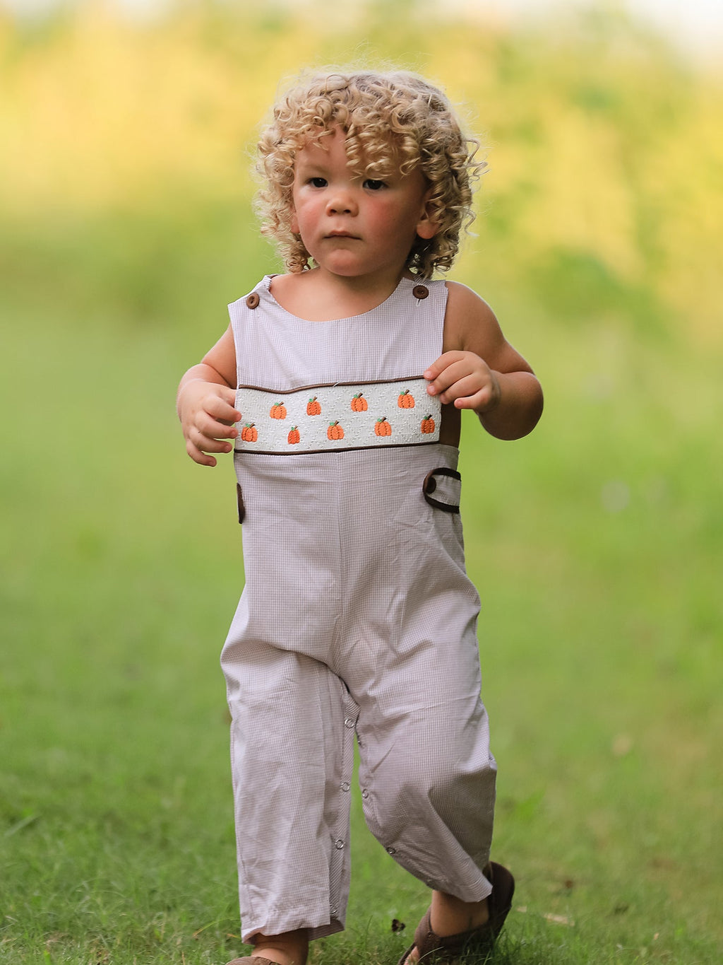 Boy's Fall Pumpkin Smocked Romper