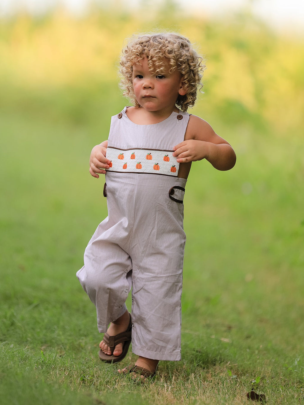 Boy's Fall Pumpkin Smocked Romper