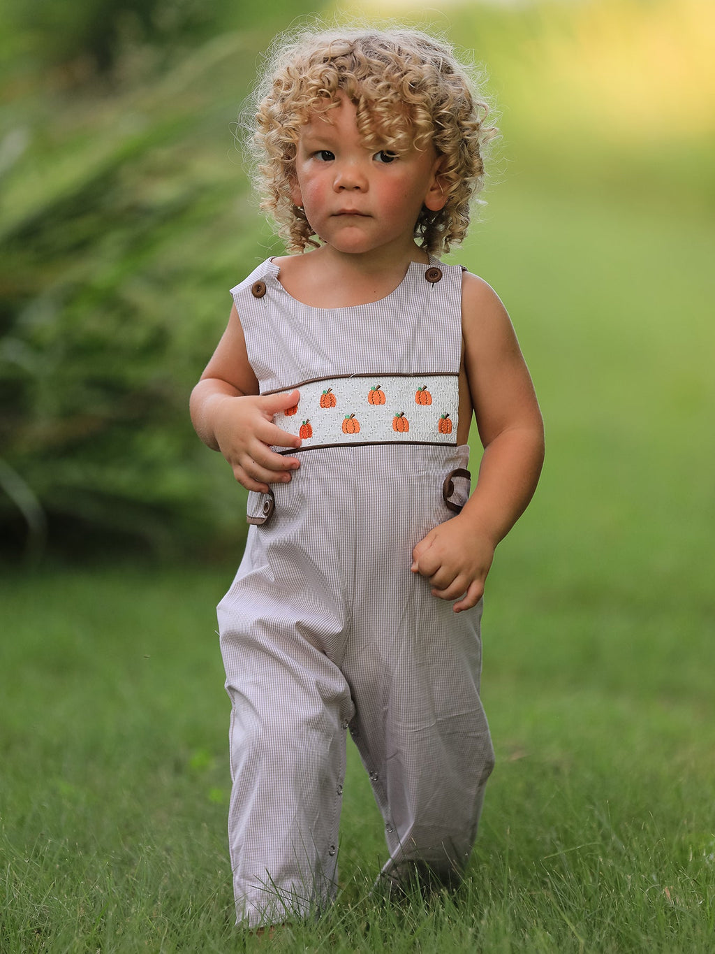 Boy's Fall Pumpkin Smocked Romper