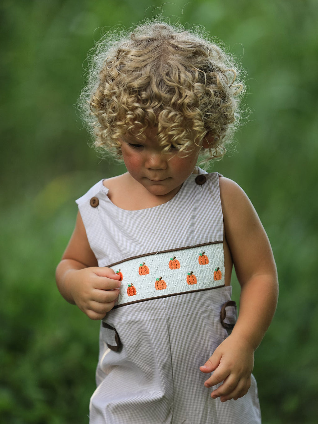Boy's Fall Pumpkin Smocked Romper
