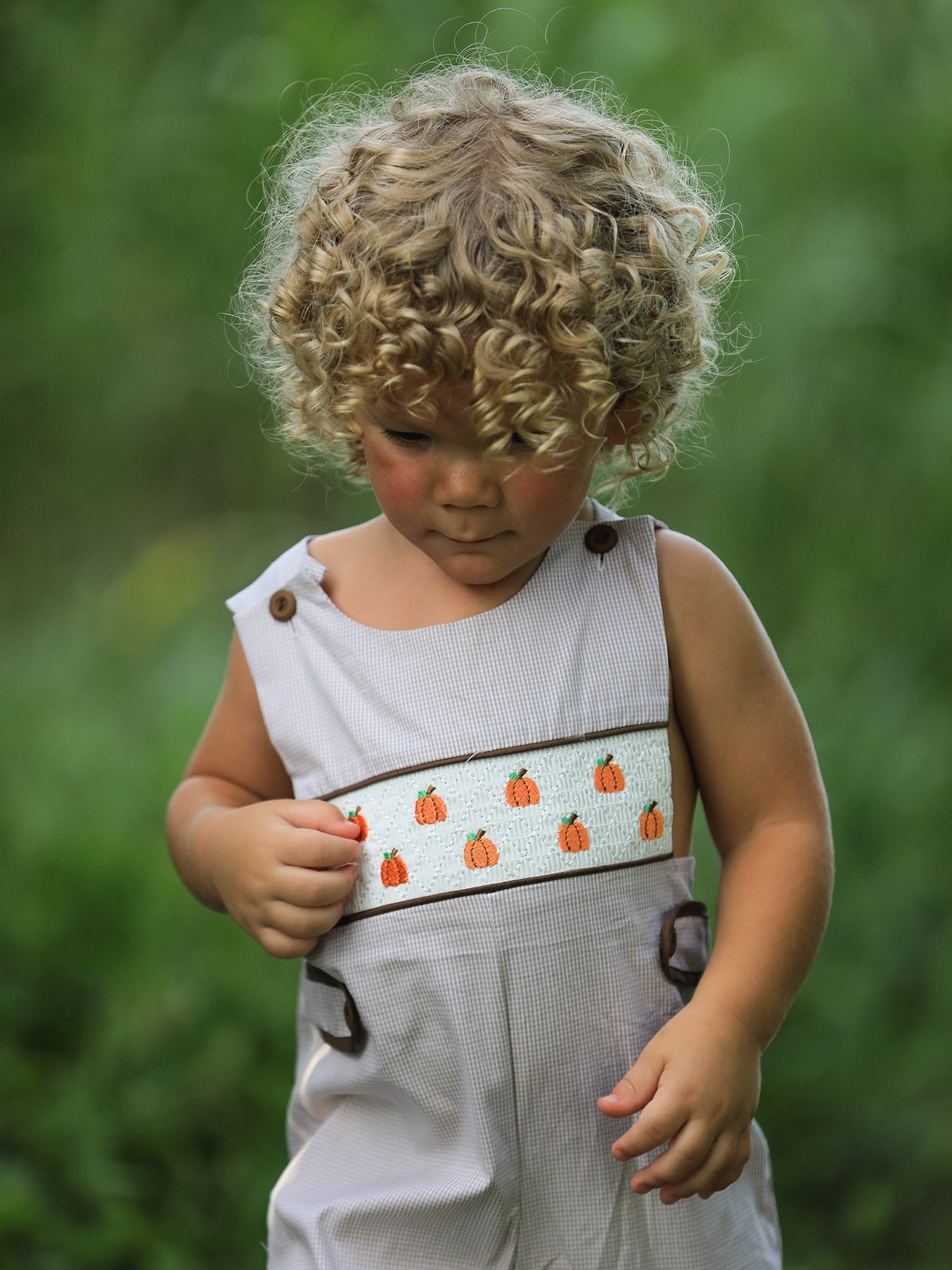 Boy's Fall Pumpkin Smocked Romper