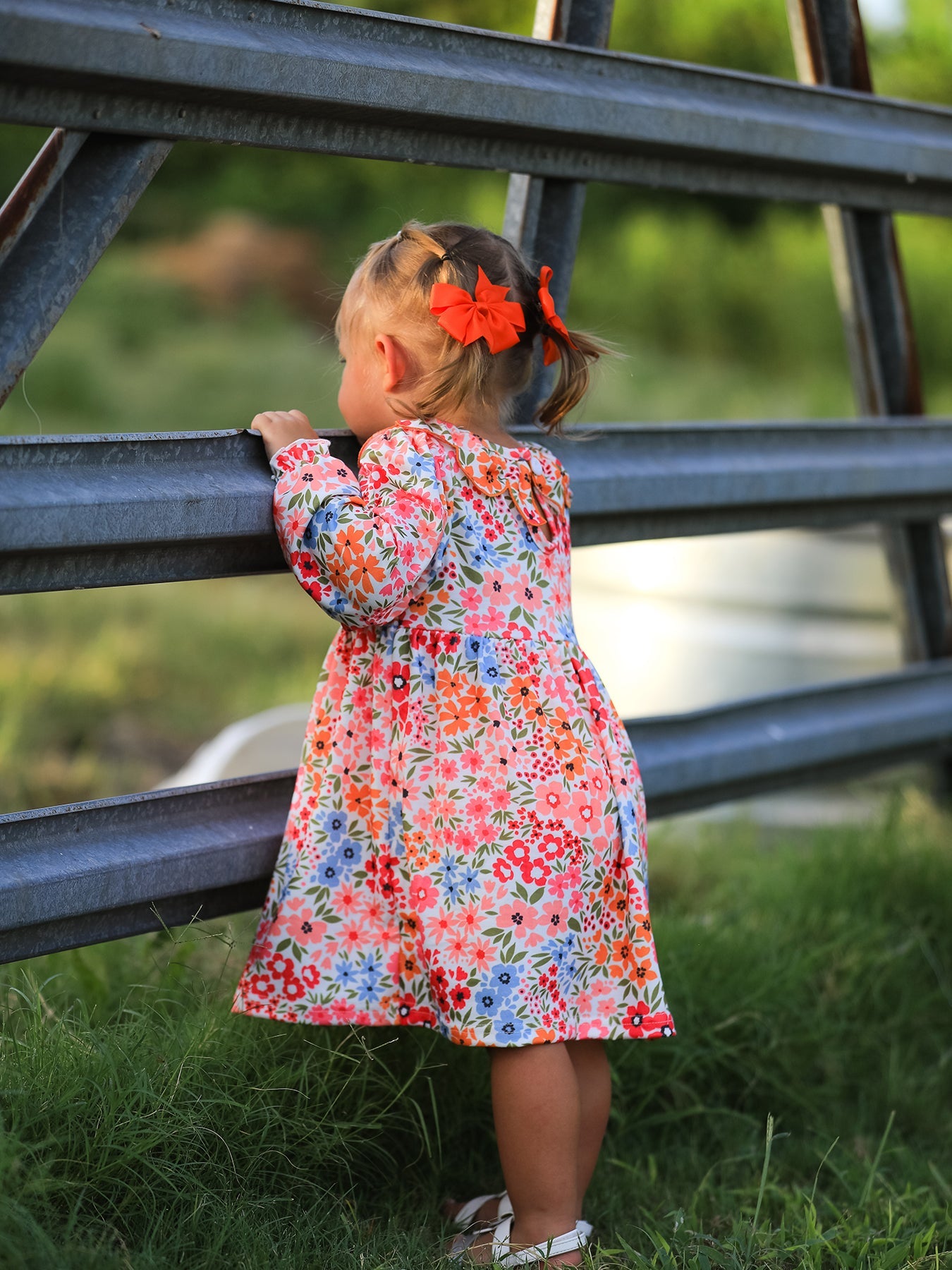 Girl's Fall Pumpkin Smocked Floral Dress