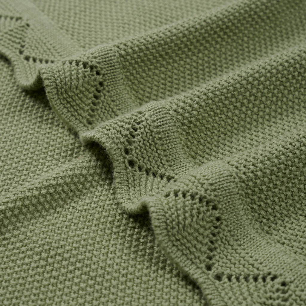Sage Green Heirloom Lace Knit Baby Blanket