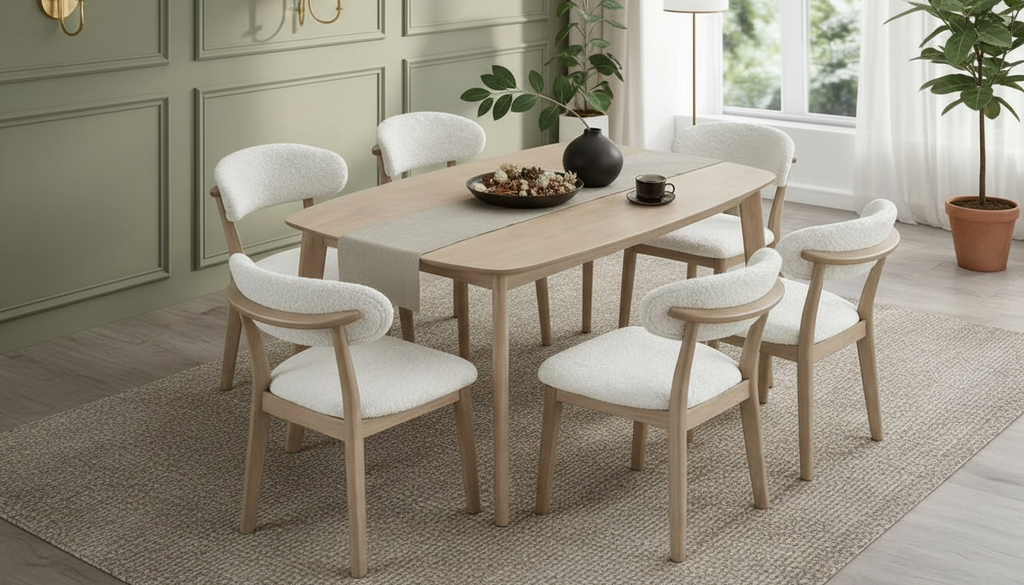 Scandinavian Dining Table Set with Upholstered Chairs-Seats 4-6