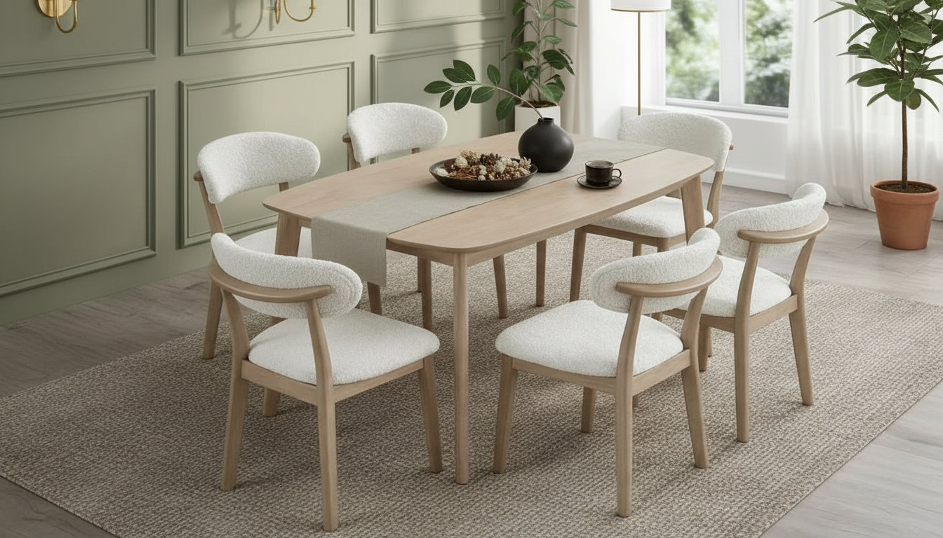 Scandinavian Dining Table Set with Upholstered Chairs-Seats 4-6