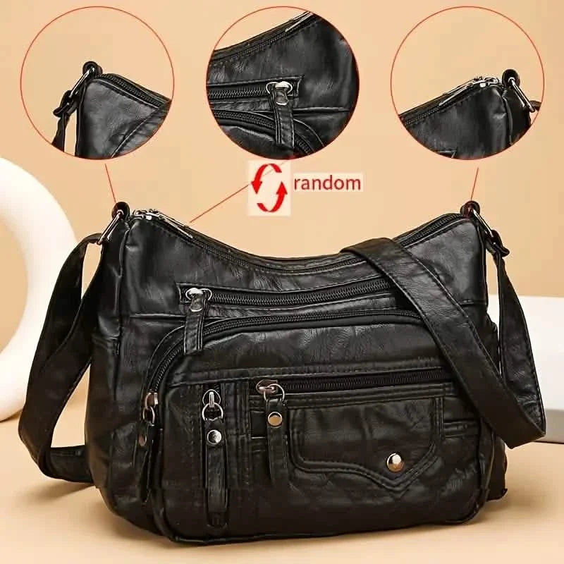 Women's Multi-Zipper Vegan Leather Crossbody Bag