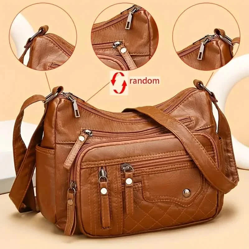 Women's Multi-Zipper Vegan Leather Crossbody Bag