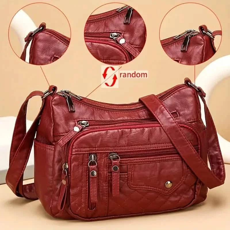 Women's Multi-Zipper Vegan Leather Crossbody Bag