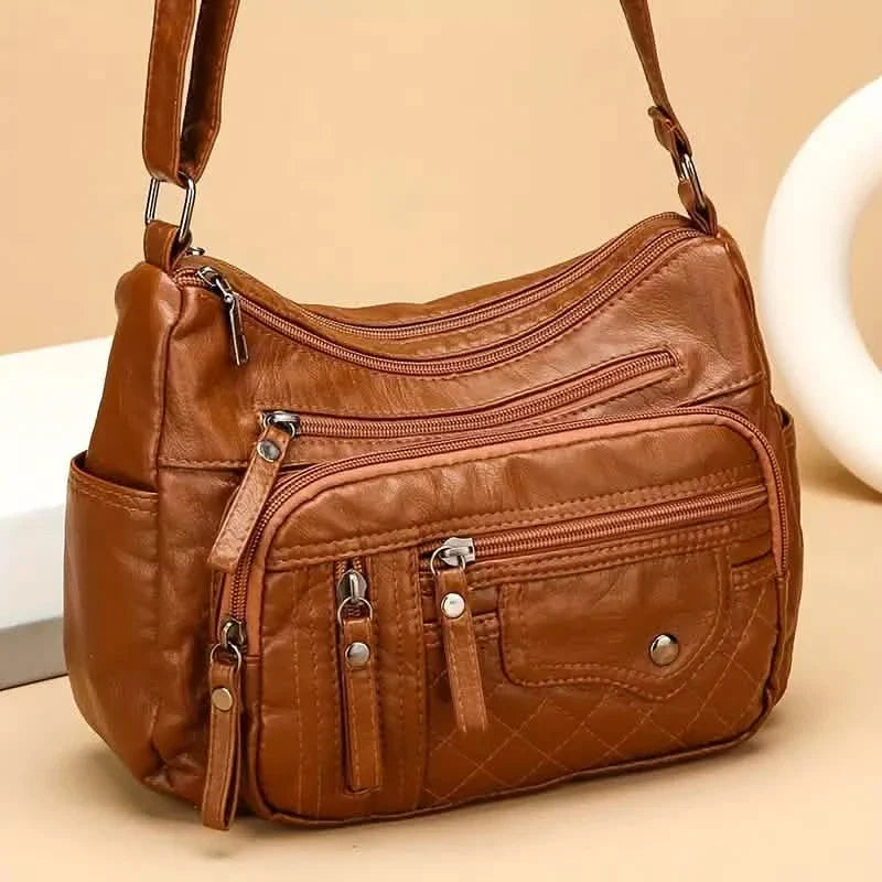 Women's Multi-Zipper Vegan Leather Crossbody Bag