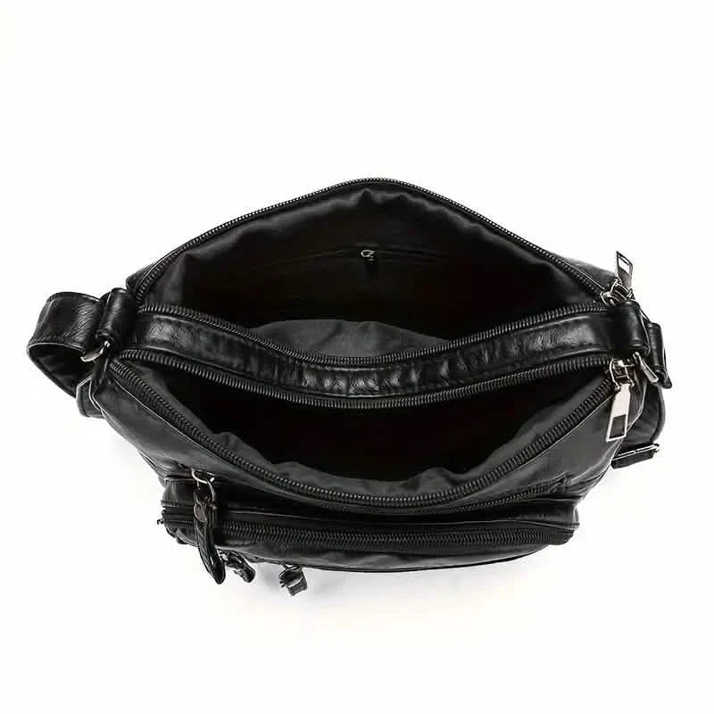 Women's Multi-Zipper Vegan Leather Crossbody Bag