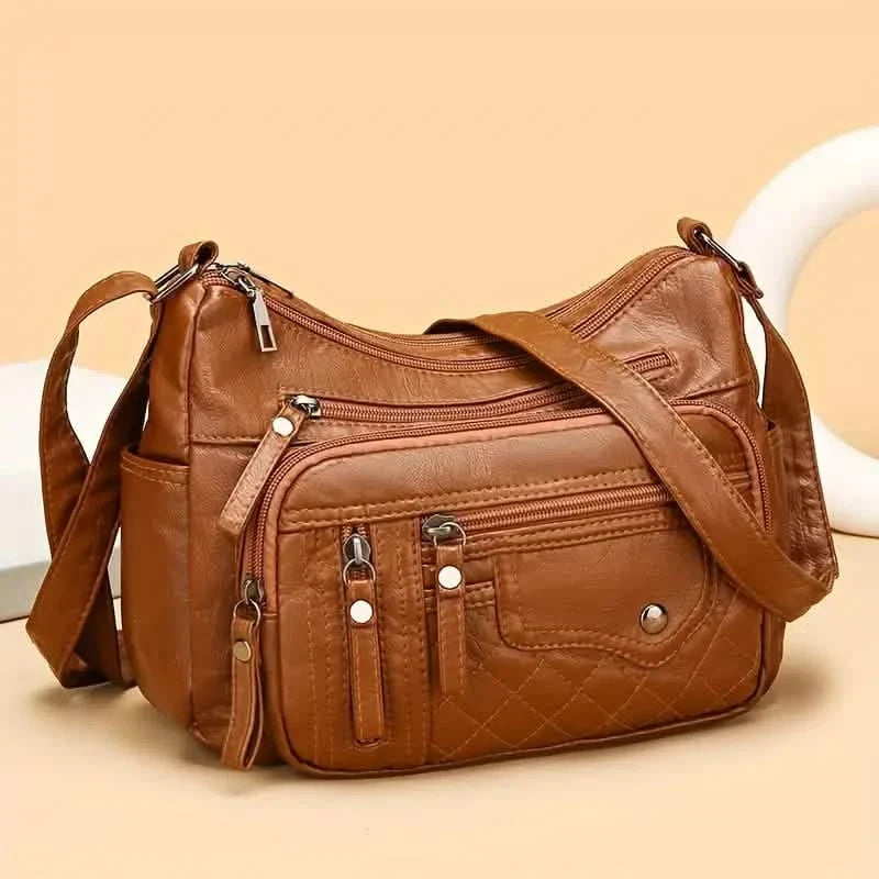 Women's Multi-Zipper Vegan Leather Crossbody Bag