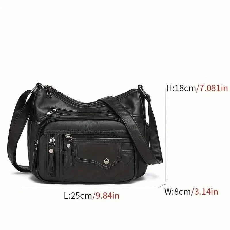 Women's Multi-Zipper Vegan Leather Crossbody Bag