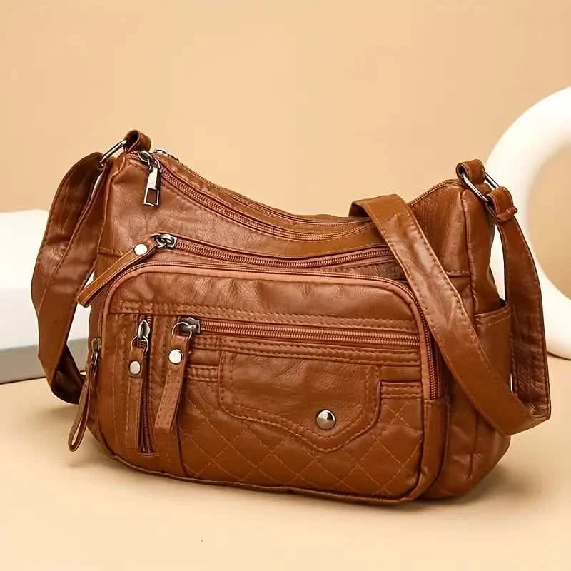 Women's Multi-Zipper Vegan Leather Crossbody Bag