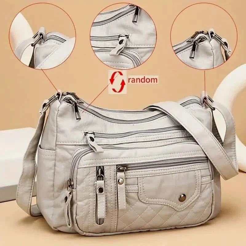 Women's Multi-Zipper Vegan Leather Crossbody Bag