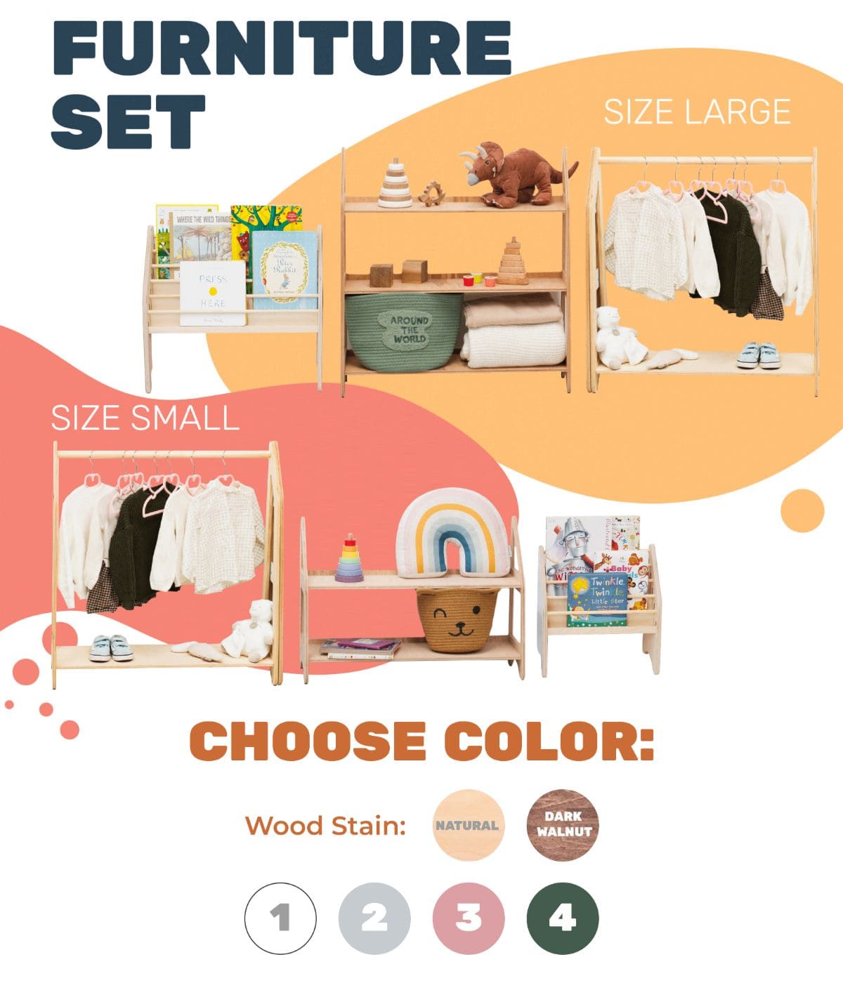 3-Peice Montessori Playroom Organization Furniture Set