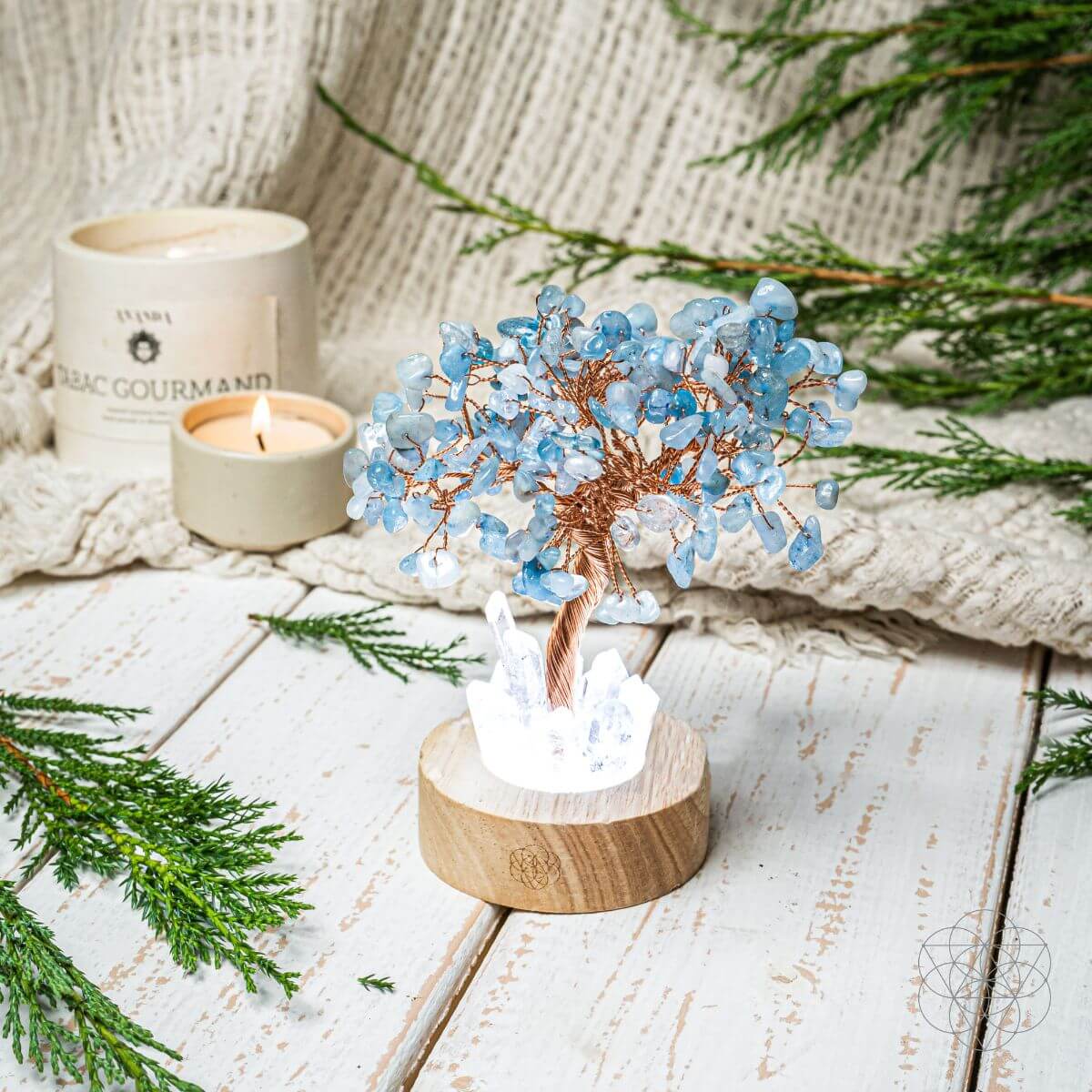 Guardian Angel Aquamarine Crystal Tree Lamp