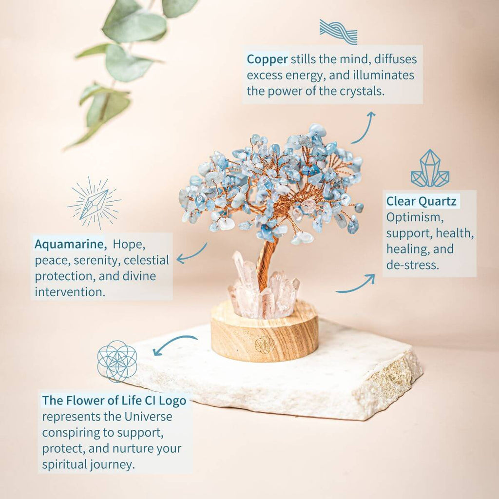 Guardian Angel Aquamarine Crystal Tree Lamp