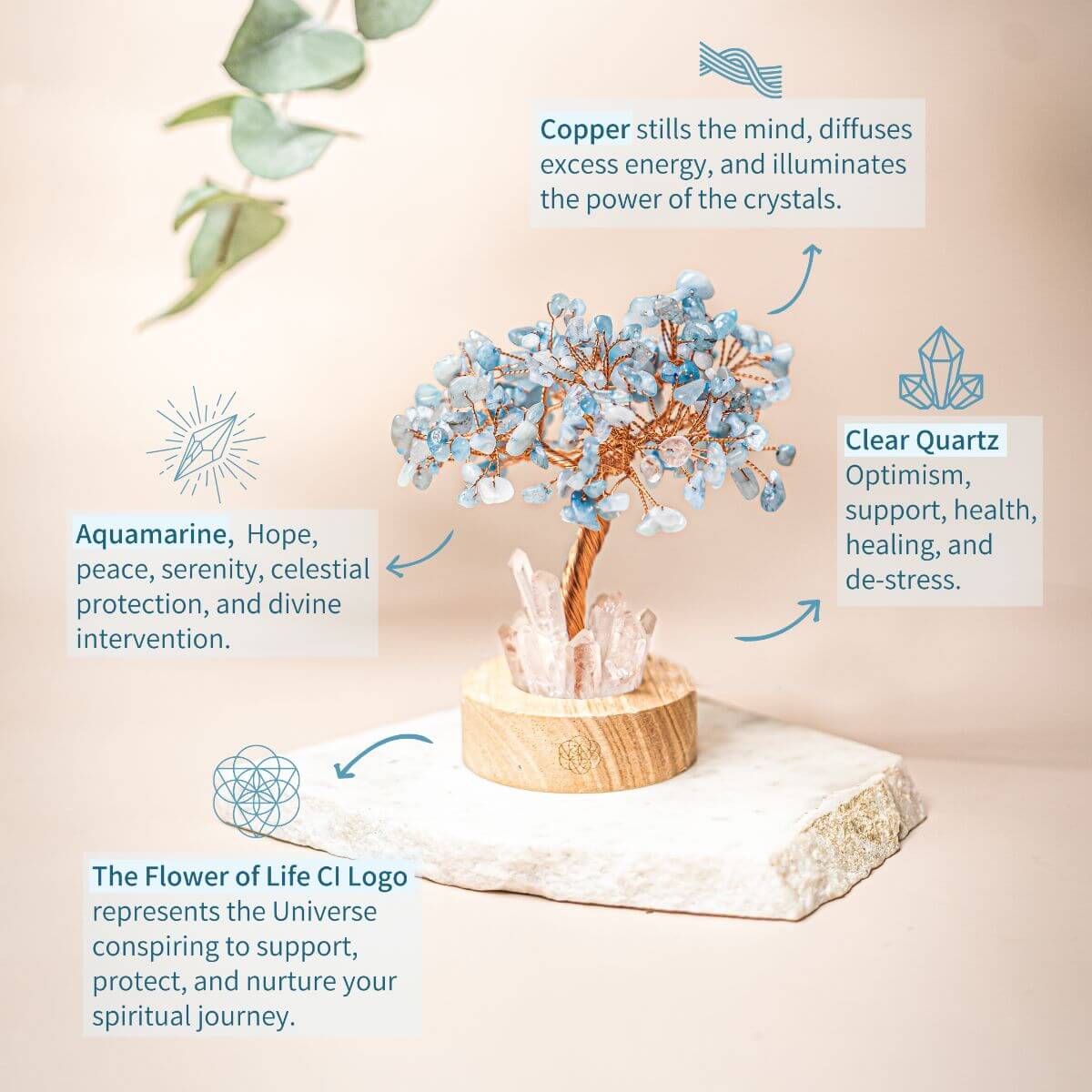 Guardian Angel Aquamarine Crystal Tree Lamp