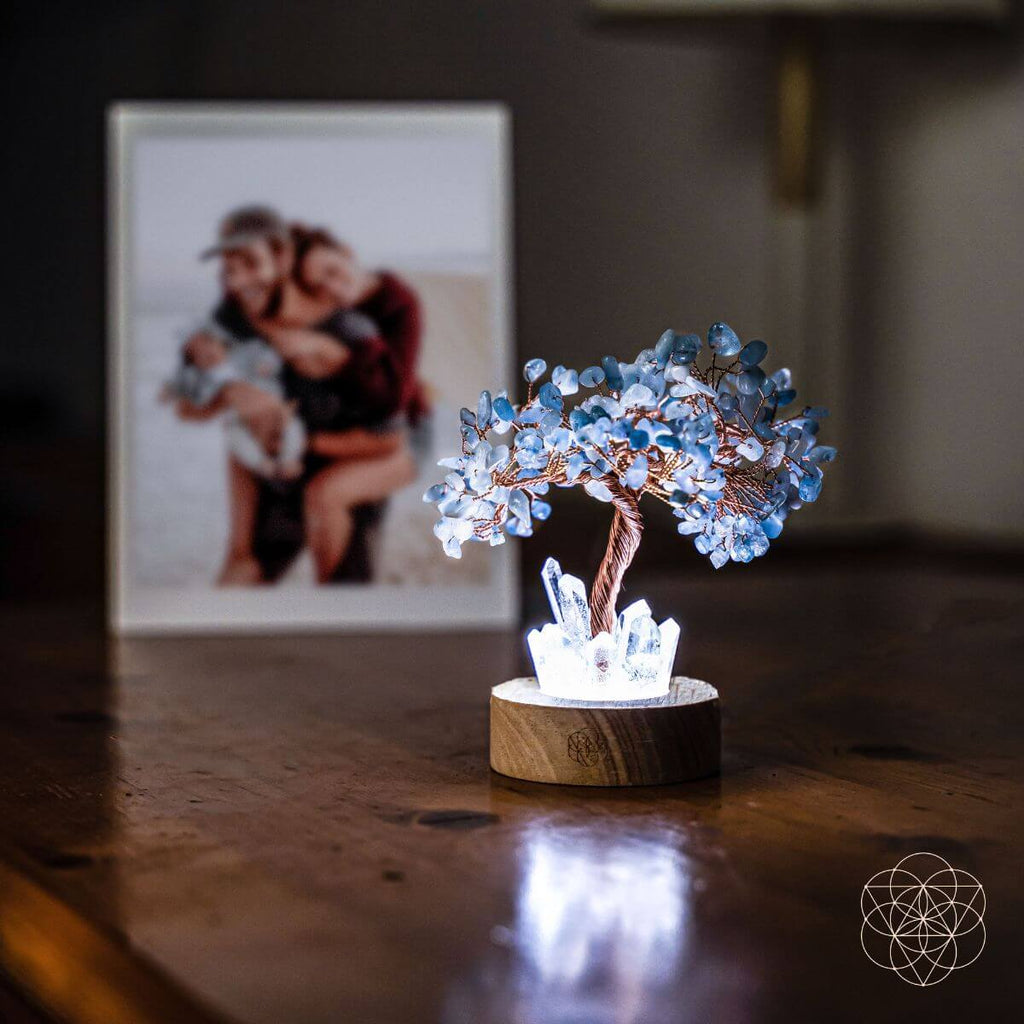 Guardian Angel Aquamarine Crystal Tree Lamp