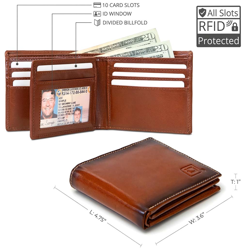 Men's Genuine Leather RFID Bifold wallet with ID Window