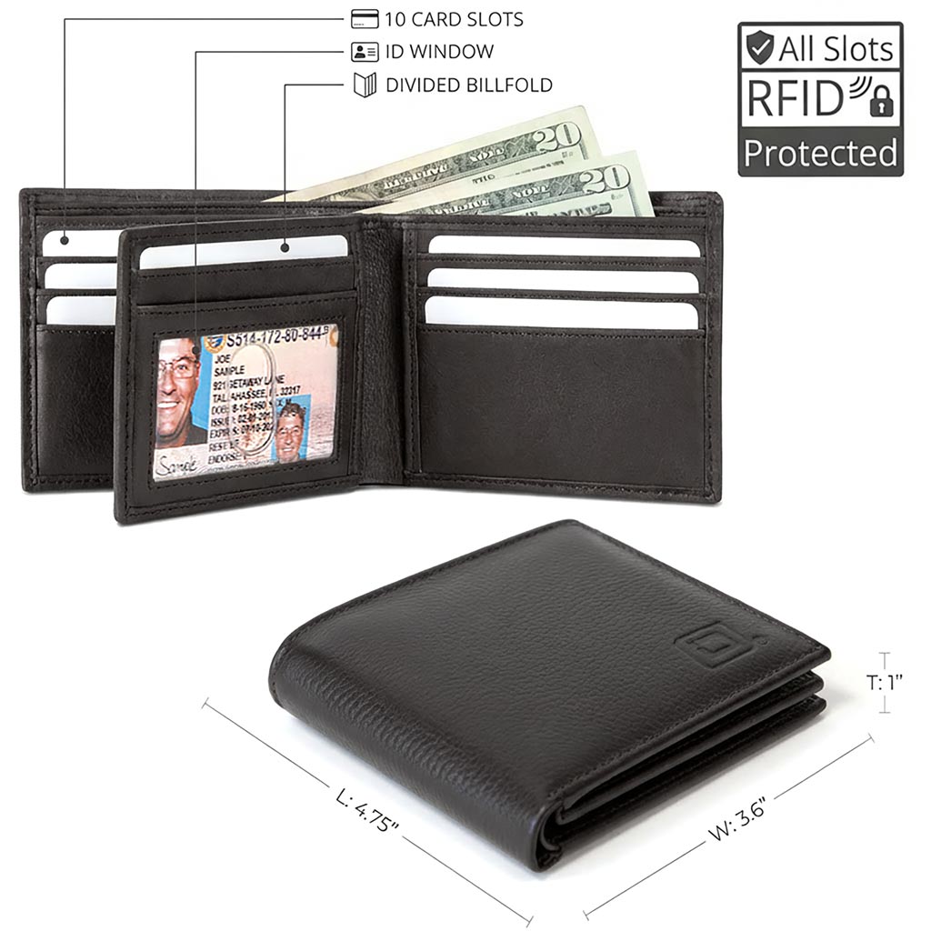 Men's Genuine Leather RFID Bifold wallet with ID Window