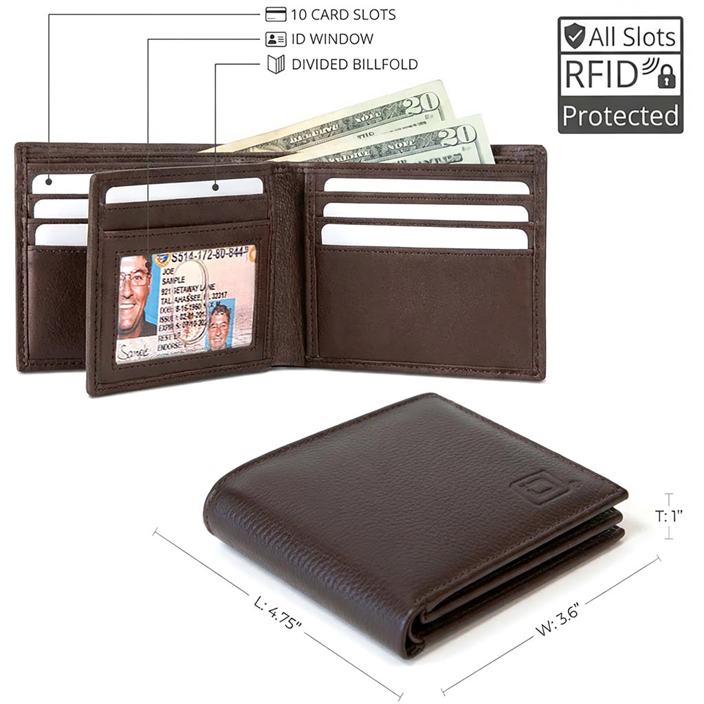 Men's Genuine Leather RFID Bifold wallet with ID Window